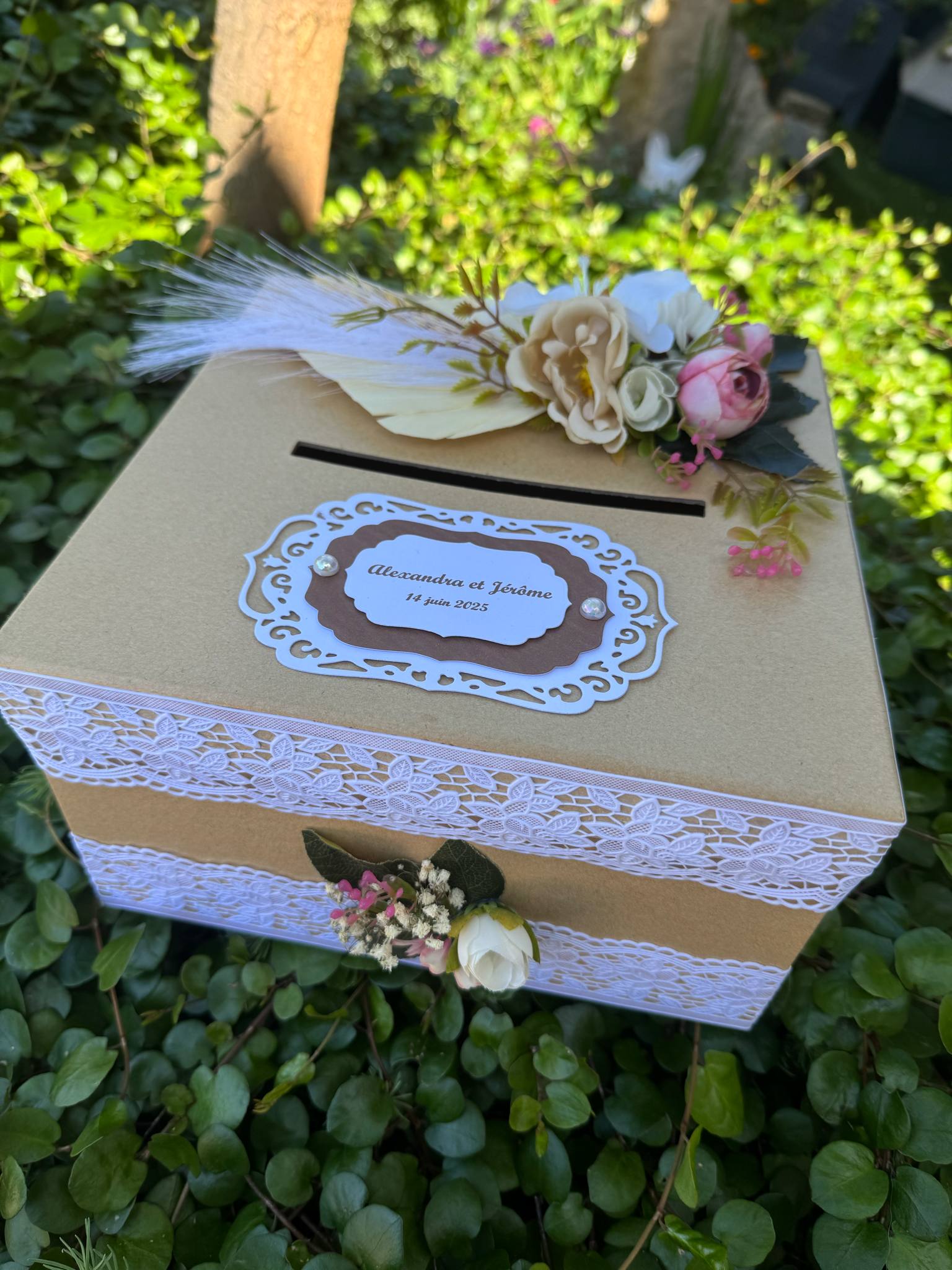 Urne mariage personnalisée bohème chic
