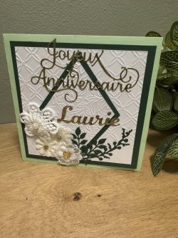 Carte anniversaire verte et dorée